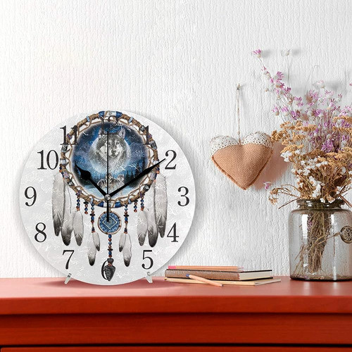 Reloj De Pared Lobo Campanas De Viento Silencioso Sin Tictac 1