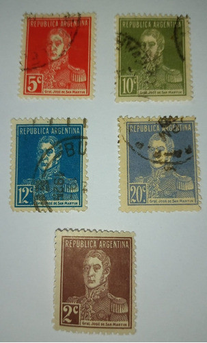 Serie De 5 Estampillas Argentina San Martin 1918 0