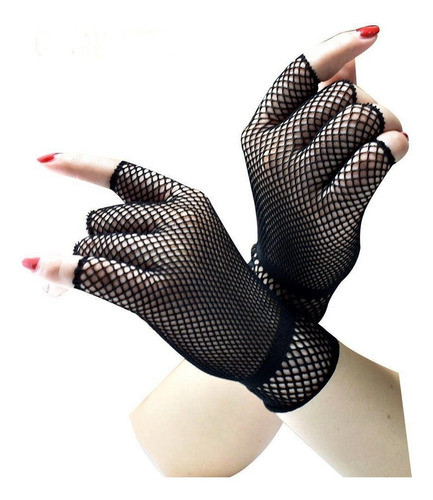Guantes Mitones De Red Dedos Cortados Negros Por Par 0