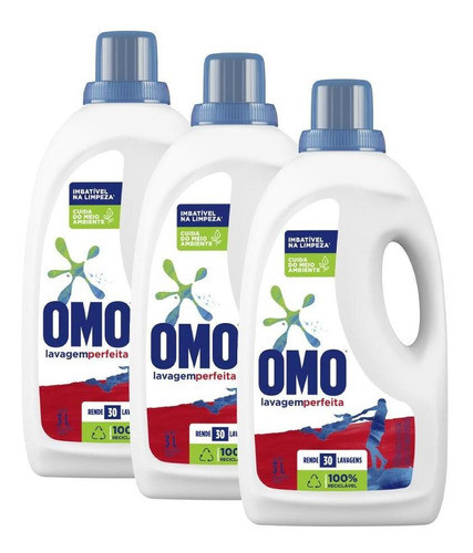 Kit Com 3 Sabão Líquido Omo Lavagem Perfeita 3l 0