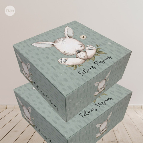 Caja Imprimible Conejo Blanco Acuarela Felices Pascuas Tukit 1