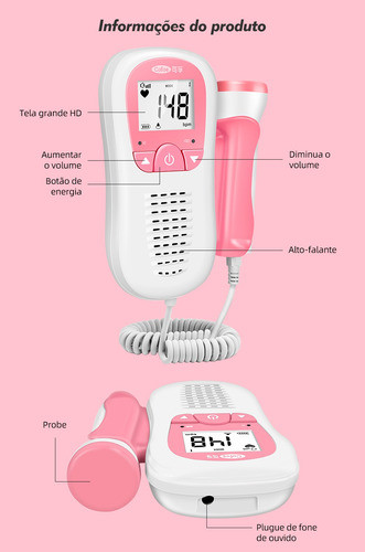 Aparelho Ouvir Coração Do Bebê Mulher Grávida Doppler Fetal 1