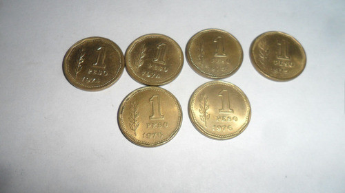 6 Monedas Argentina 1 Peso Serie 1974/75/76 0