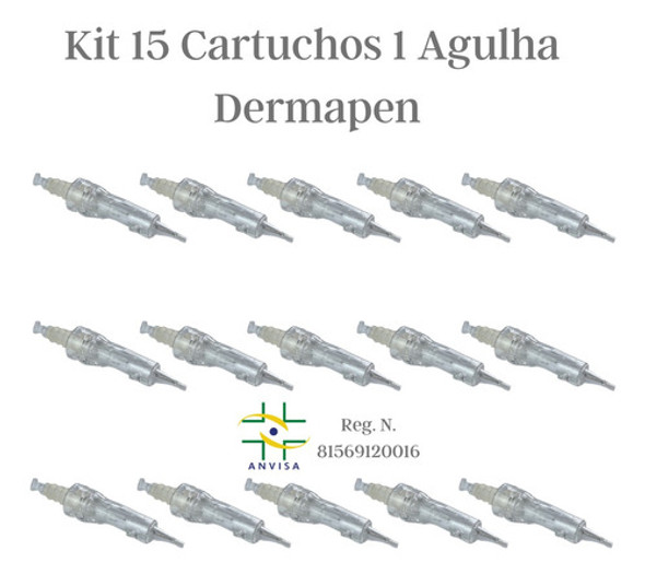 Kit 15 Cartuchos Dermógrafo Dermapen 1 Agulha Dr. Pen My-m 1 Kit 15 Cartuchos Dermógrafo Dermapen 1 Agulha Dr. Pen My-m 1