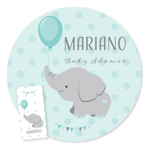 Kit Imprimible Elefante Bebe Verde Agua Editable Tukit 0