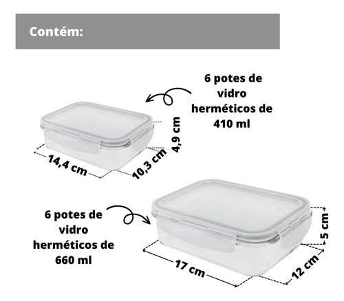 Kit Potes Vidro Tampatrava Pequeno Hermético Marmita Fitness 1