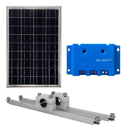 Panel Solar 25w + Regulador + Soporte Solartec Baterías 12v 1