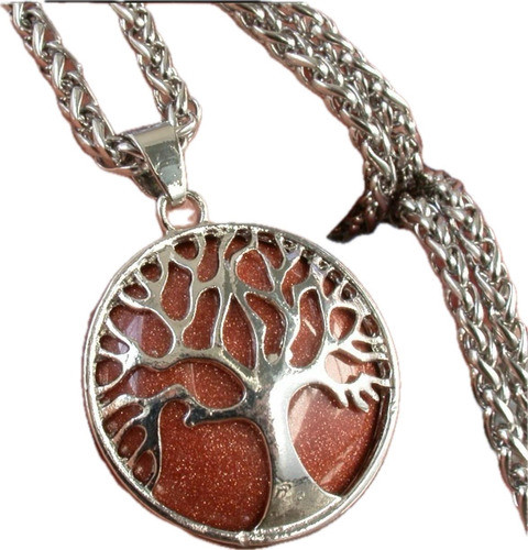 Luli Cadena Acero Arbol Vida Piedra Aventurina Piedra Oro 0