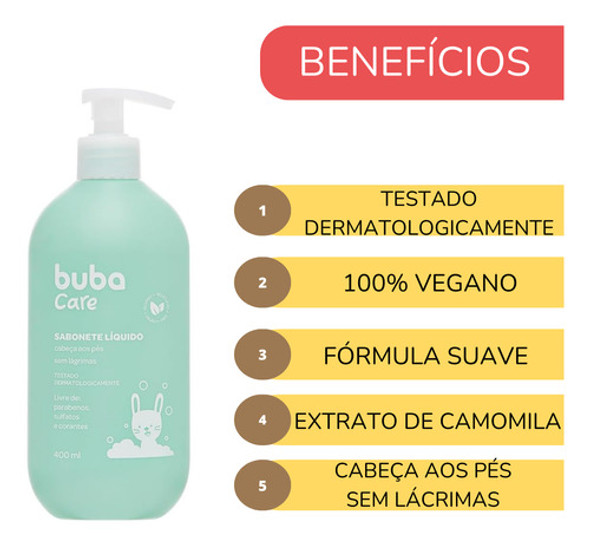 Sabonete Líquido Cabeça Aos Pés Infantil 400ml Vegano Buba 1 Sabonete Líquido Cabeça Aos Pés Infantil 400ml Vegano Buba 1