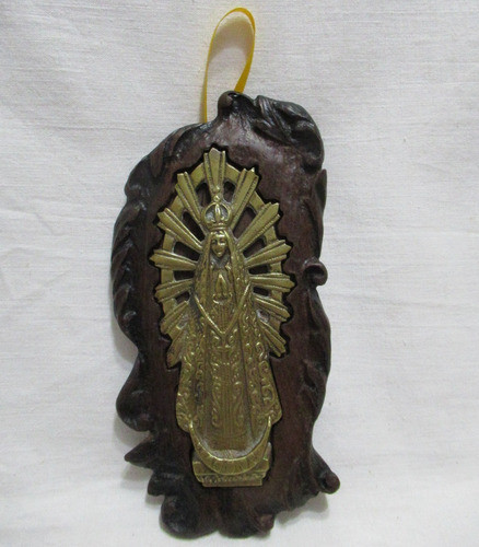 Antiguo Retablo Madera Ébano Tallada Virgen María Bronce 0