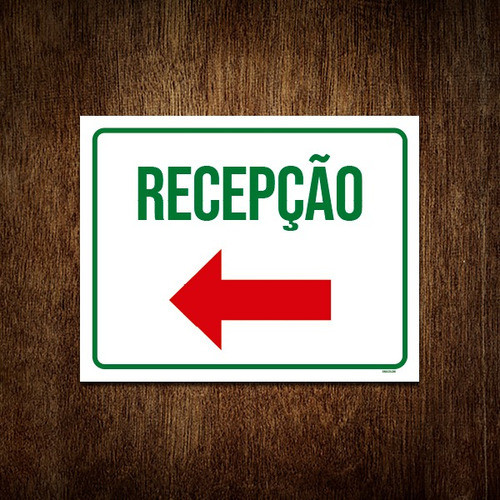 Placa Sinalização - Recepção Seta Esquerda Vermelha 27x35 1
