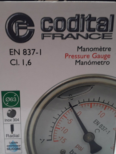 Manometro Glicerina Codital Para Intemperie 6 Bares 1