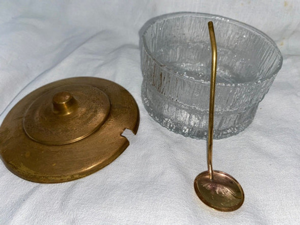 Antiguo Azucarero Cristal Y Bronce 1
