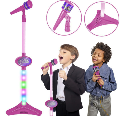 Microfone De Brinquedo Rosa Menina P/ Crianças Som E Luz 0