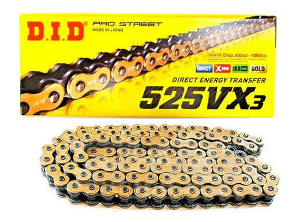 Corrente Hornet Dourada - 525 X 120 Vx3 Gold Black Did 0