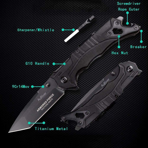 Cuchillo Navaja Plegable De Bolsillo | Negro | Auriver 1