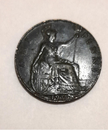 Moneda Británica De One Penny Del Año 1910 Rey Edwardvs Vll 0