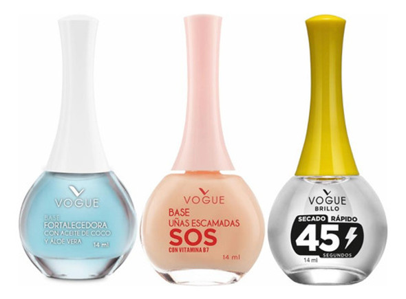 Pack Esmaltes Vogue: Brillo Rapidosecado+fortalecedor + Base 0