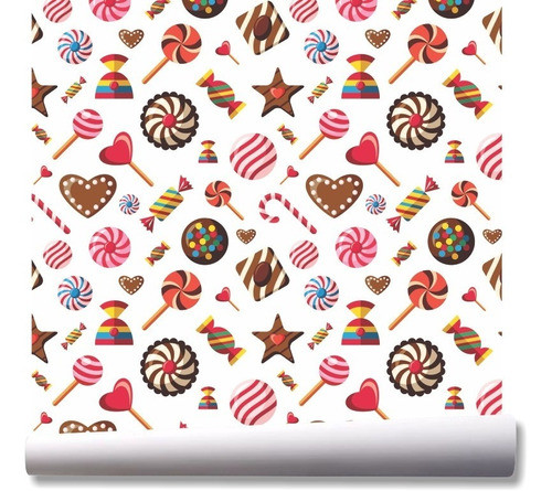 Papel De Parede Doces Chocolate Pirulito Kit 03 Rolos A223 0