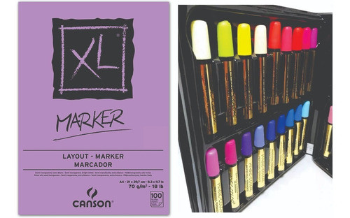 Kit Bloco Papel  Canson Marker + Marcadores Magic Color 0