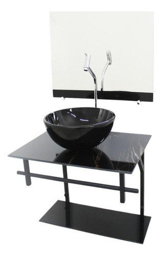 Kit Gabinete Banheiro 60cm Mármore Preto + Torneira 0