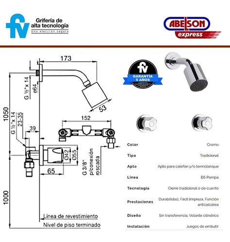 Grifería Ducha Fv Pampa Bañera Sin Transferencia 109/b6 1