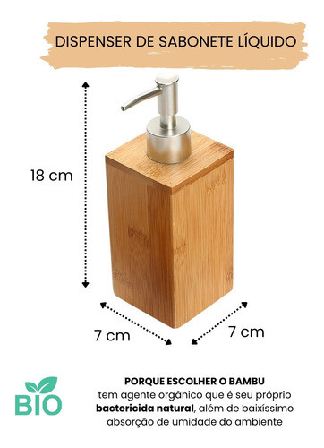 Kit Banheiro Lavabo Em Bambu Dispenser E Porta Escovas 2 Pç 1