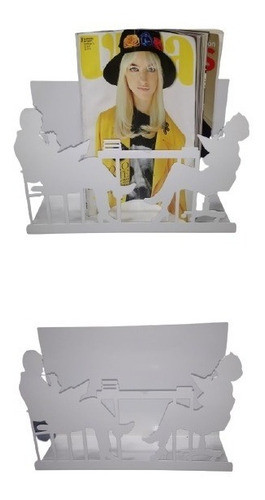 Revistero  Metal Blanco Diseño Silueta Pareja 30 X 20 X 8cm 0