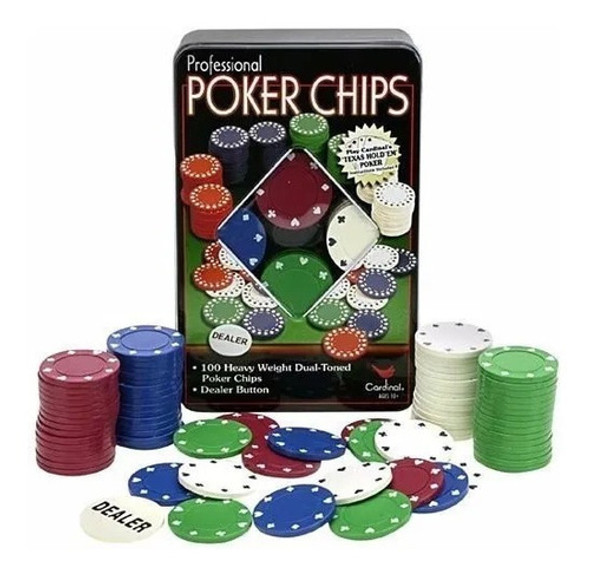 Fichas Jogo Poker 100 Fichas + Dealer Lata 0 Fichas Jogo Poker 100 Fichas + Dealer Lata 0