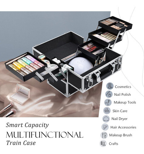 Caja De Maquillaje Portátil Grande Con 6 Bandejas, 30 Cm 1