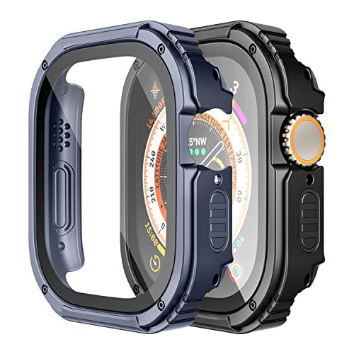 2 Fundas Con Templado Apple Watch Ultra 49mm Azul / Negro 0