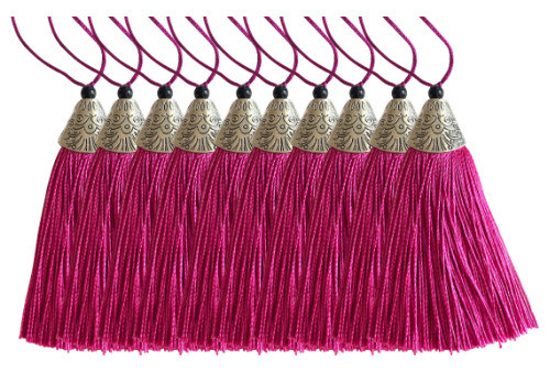 Pingente Tassel Franja Poliéster 9cm Rosa 10un Atacado 0