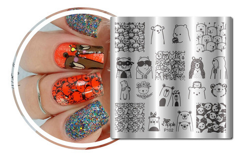 Placa Para Carimbo De Decoração Unhas  P102 Urso 0