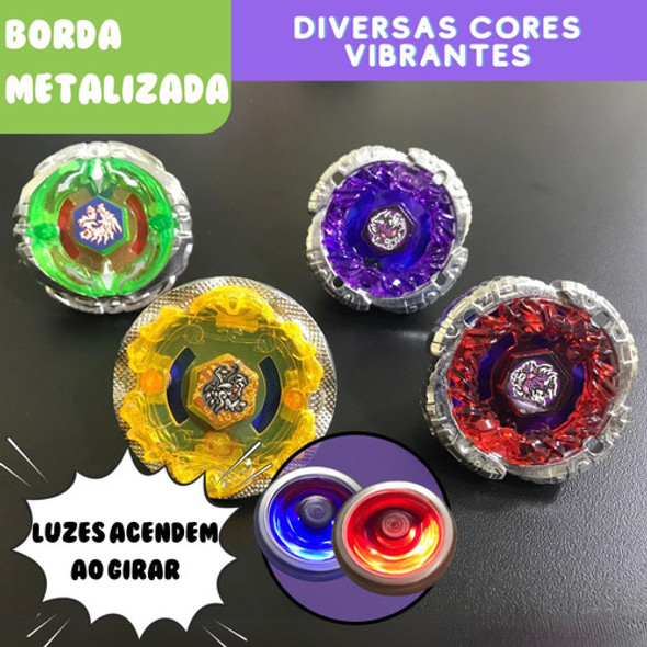 Kit C/ 4 Beyblade Luz De Led Tornado Aro De Metal + Lançador 1