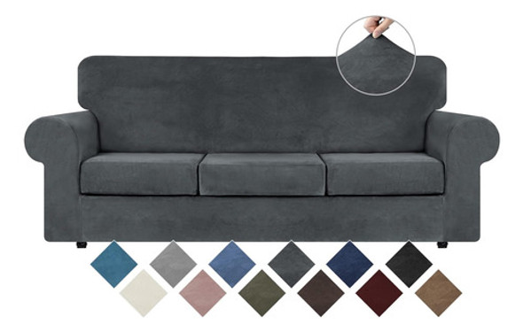 Juego Fundas Sillón 4pzas Lavables Suaves Gris Oscucuro 0