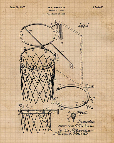 Vintage Basketball Patent Prints, 4 (8x10) Unframed Photos,. 1