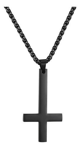 Collar De Cruz Invertida Negra Prosteel, Cruz Al Revés, De Y 0