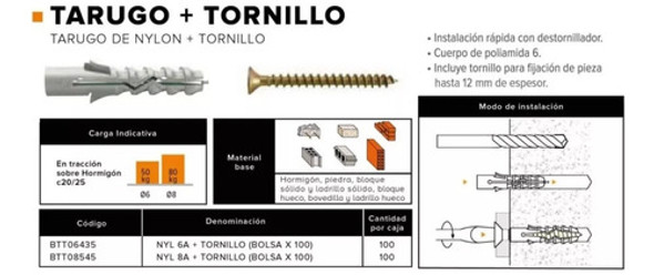 Tarugo Taco Cpsa N° 6 Con Tope + Tornillo Fix X 200 U 1