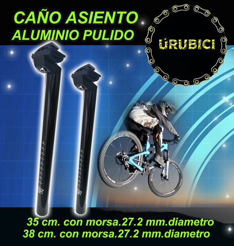 Caño Asiento De Bici Aluminio Negro 35 /38 Cm Con Morsa 1