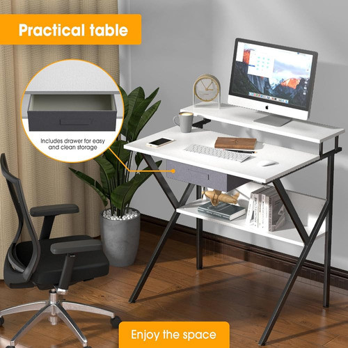 Aludest Escritorio De Computadora Con Mesa De Estante De 2 N 1