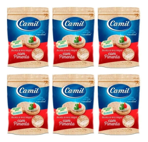 Kit C/6 Biscoito De Arroz Camil Integral- Com Pimenta 150g 0