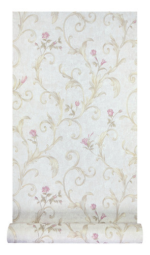 Kit 2 Rolos Papel De Parede Floral Ramos Dourado + Cola 1