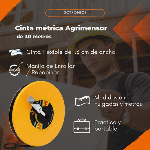 Cinta Metrica Agrimensor 30m Profesional Plegable Manivela 1