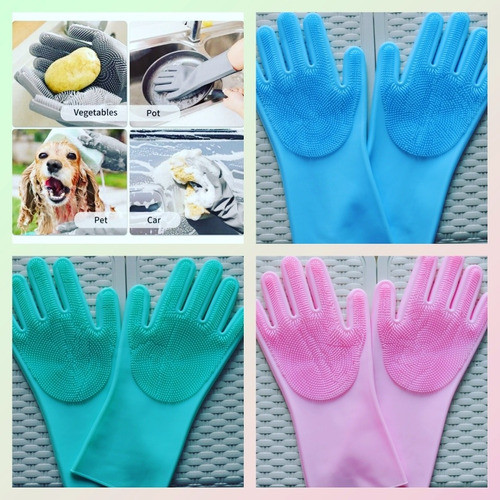 Guantes Silicona Esponja Lavaplatos Cocina Mascota X 2 0