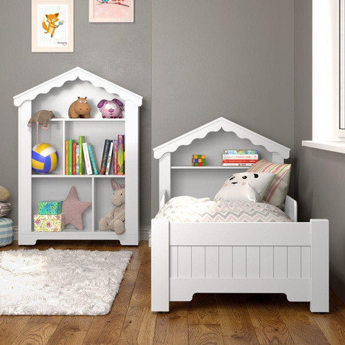Conjunto Mini Cama Casinha Princesa E Estante Branca 1