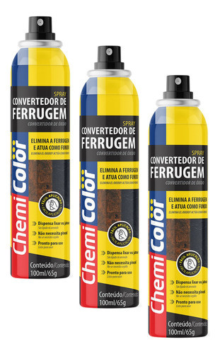3 Convertedo De Ferrugem Previne Corrosão Chemicolor 100ml 0