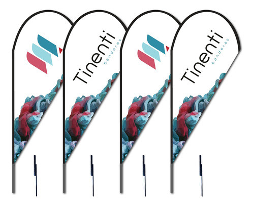 4x Fly Banner Gota 170x70cm + 4 Estacas Publi Bandera Promo 0