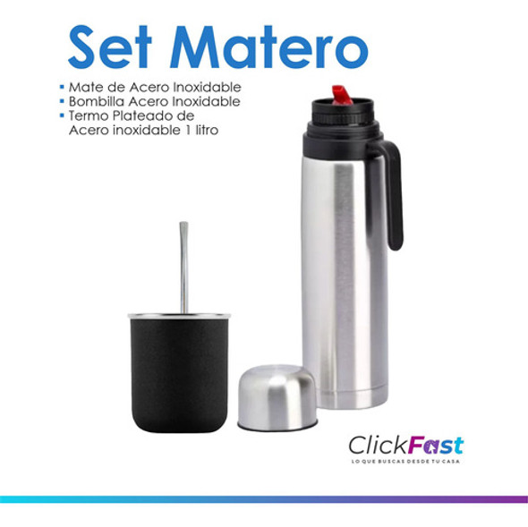 Juego Kit Matero Termo 1l Pico Matero Mate Acero Bombilla 1