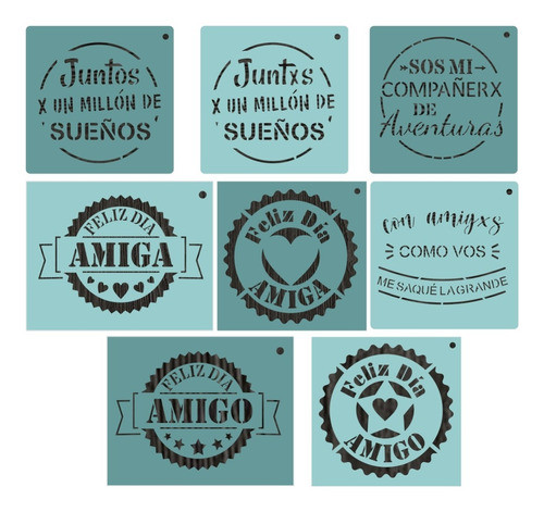 Pack X 8 Stencil Frases Chicos Decorativo Dia Del Amigo 0