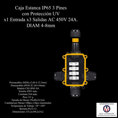 Caja Estanca Ip65 3 Pines Prot Uv 1 Entr 3 Salidas Macroled 1